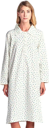 Vista 12 de Casual Nights Camisón de franela con flores de manga larga para mujer Azul