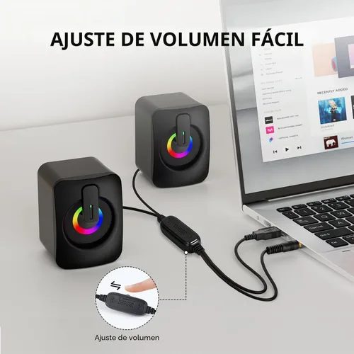 Vista 5 de MELOGAGA altavoces RGB para computadora, altavoces para PC con alimentación USB con retroiluminación LED de 7 colores, barra de sonido compacta