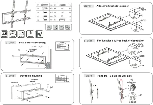 Vista 9 de NTQinParts Soporte de pared para TV plano con inclinación de 10° para Insignia NS-42F201NA23 de 42 pulgadas, NS-32F201NA23 Smart HD LED TV de 32