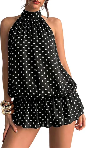 Vista 10 de Floerns Mini vestido sin mangas con volantes y dobladillo de burbujas para Café