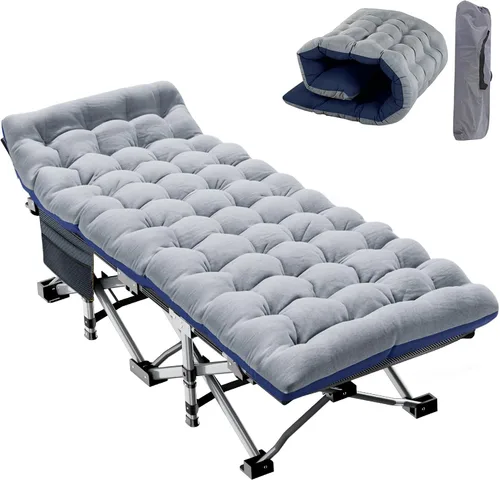 Vista 21 de Slsy Catre de camping plegable para adultos con almohadilla, catres de dormir portátiles acolchados, cama de campamento con bolsa de transporte