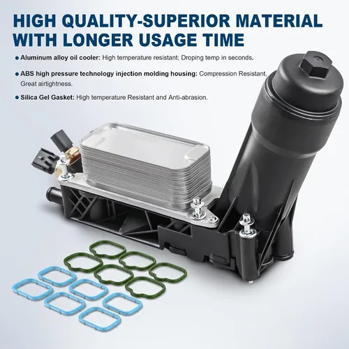 Vista 4 de MOSTPLUS Conjunto de adaptador de carcasa de filtro de enfriador de aceite de motor 5184294AE compatible con motor 2011 2012 2013 Dodge Jeep