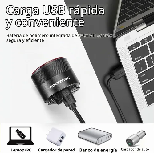 Vista 6 de ROCKBROS Luz trasera para bicicleta recargable con sensor de encendido automático IPX6 impermeable