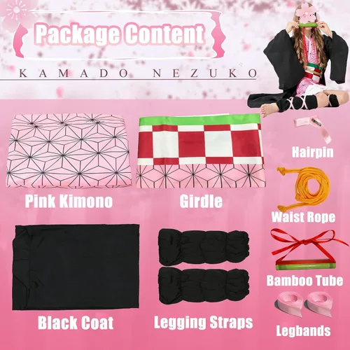 Vista 5 de panmo Disfraz de cosplay de anime para Halloween y Navidad para niños, niñas y mujeres kamado nezuko kimono, capa