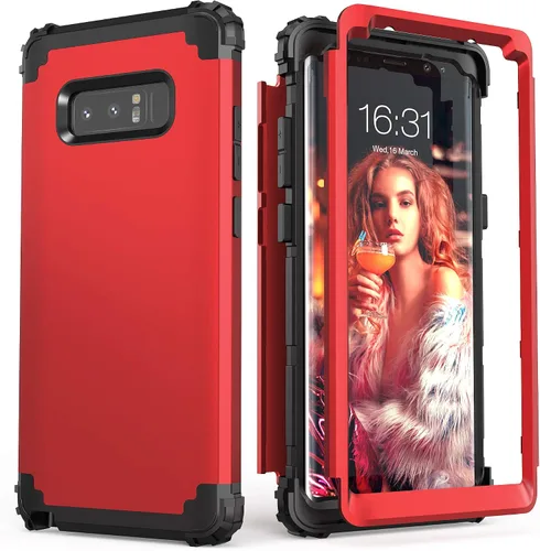 Vista 10 de IDweel Funda para Galaxy Note 8, 3 en 1, a prueba de golpes, delgada, híbrida, resistente, protección de policarbonato duro, silicona suave, Negro