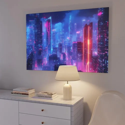 Vista 7 de ZMLIS Dreamy Neon Cyberpunk Poster, Retro Futuristic Wall Art Print, Niche Urban Night City Home Decor Canvas Poster Bedroom Decor Sports Landscape