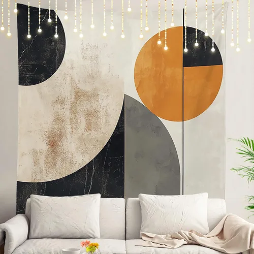 Vista 106 de Shrahala Modern Abstract Artwork Wall Tapestry, Orange Black Beige Wall Hanging Large Tapestry Decoration Polyester Fiber White Hem Around for Dorm