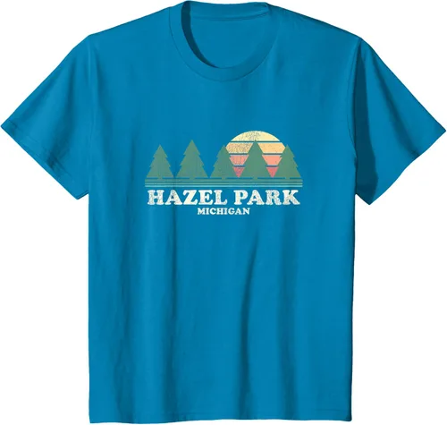 Vista 37 de Hazel Park MI - Camiseta vintage con diseño retro de los años 70, Azul / Patchwork, S