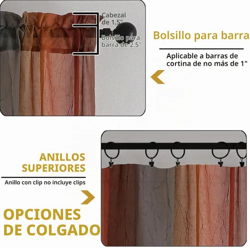 Vista 4 de OWENIE Cortinas transparentes degradadas para dormitorio, sala de estar, 96 Naranja y Verde