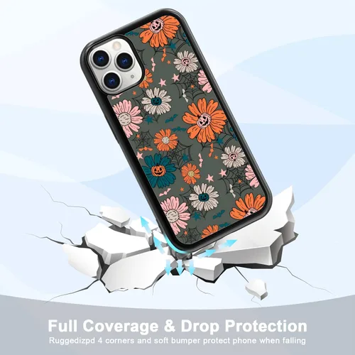Vista 3 de Funda para iPhone 11 Pro Max, funda protectora de poliuretano termoplástico (TPU) a prueba de golpes, diseño de cabeza de calabaza, diseño de araña