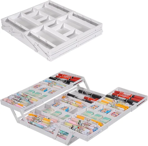 Vista 10 de Aobiono Organizador de cajones inteligente de varios niveles, bandejas plegables plegables de almacenamiento expandible de varios niveles