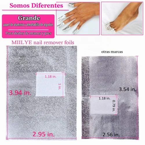 Vista 4 de MIILYE Envolturas de papel de aluminio para quitar esmalte de uñas para acrílico, polvo de inmersión, UV/gel, barniz de esmalte de remojo