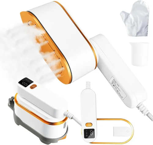 Vista 7 de Vaporizador portátil de viaje para ropa de 1200 W, potente vaporizador y plancha 2 en 1, calor rápido de 10 segundos, 4 modos con pantalla LED