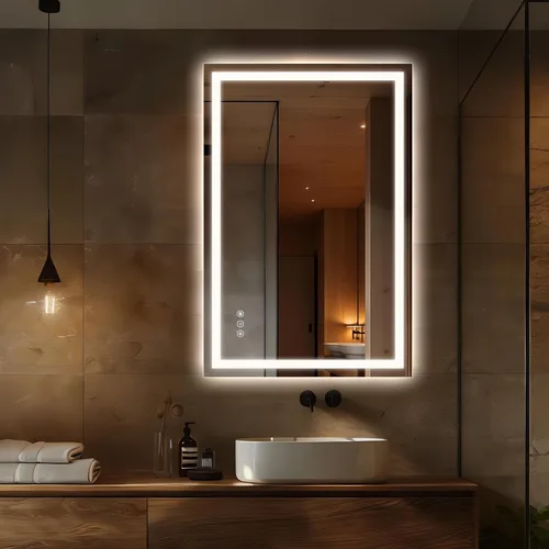 Vista 14 de Niccy Espejo LED de baño, 32"x20" pulgadas, rectangular, espejos de tocador para montar en la pared, con marco de metal, espejo inteligente