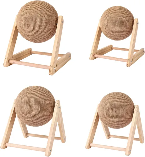 Vista 8 de BUYTER Rascador de madera maciza para gatos, muebles para mascotas, cuerda de sisal, bola rascadora, molienda, patas, juguete de raspador (S)