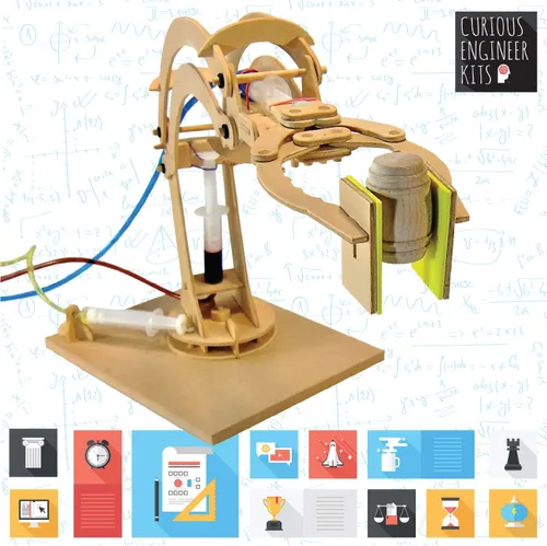 Vista 2 de Haz un kit de brazo robótico de madera que funcione Aprende sobre la dinámica de fluidos Hechos e instrucciones fáciles incluidos Kit