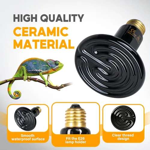 Vista 6 de HealSmart Lámpara de calor para reptiles de 100 W, emisor de calor de cerámica, sin bombillas de calor que emiten luz, adecuado para 2 piezas (negro)