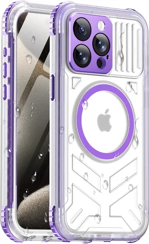 Vista 56 de Funda impermeable para iPhone 15 con Magsafe, protector de pantalla, cordón, IP68 militar de cuerpo completo a prueba de golpes, para deportes Negro
