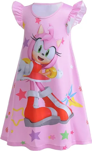 Vista 3 de EZDRESS Vestido de verano para niñas, estampado de erizo de dibujos animados, vestidos casuales para niños pequeños, ropa para el hogar, vestido