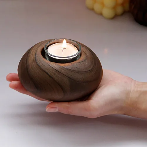 Vista 3 de SOLUSTRE Portavelas de madera Soporte votivo de madera Soporte de vela de Navidad de madera Sostenedor de vela de granja Té votivo