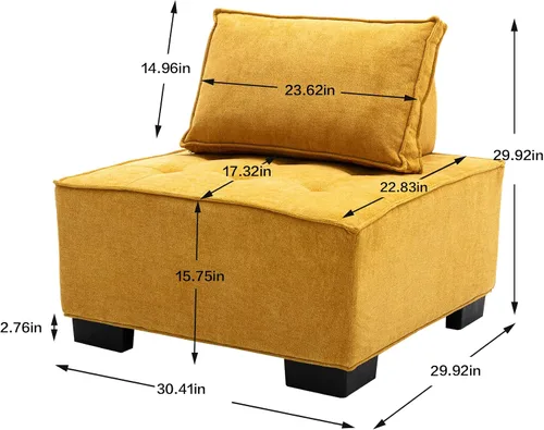 Vista 2 de Sofá modular moderno de 30.41 pulgadas, sofá individual cuadrado modular con dos cojines de respaldo extraíbles, sofá pequeño de tofu