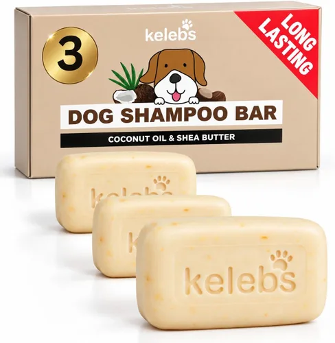 Vista 8 de KELEBS Barra de champú blanqueadora para perros con carbón Champú blanco para perros con ingredientes naturales para pieles sensibles 3 barras