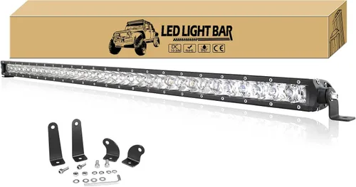 Vista 8 de Willpower Barra de luz LED de 19 pulgadas, 90 W, de una sola fila, foco delgado, luces LED todoterreno, luces de trabajo antiniebla para camiones