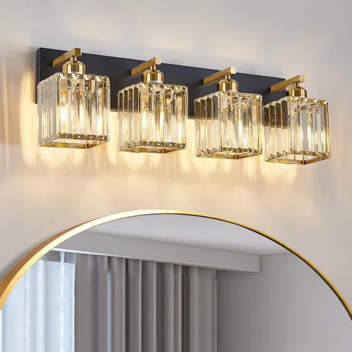 Vista 8 de Moderna lámpara de tocador de baño de 3 luces de cristal cromado moderno sobre espejo cromado iluminación de tocador de cristal aplique de pared