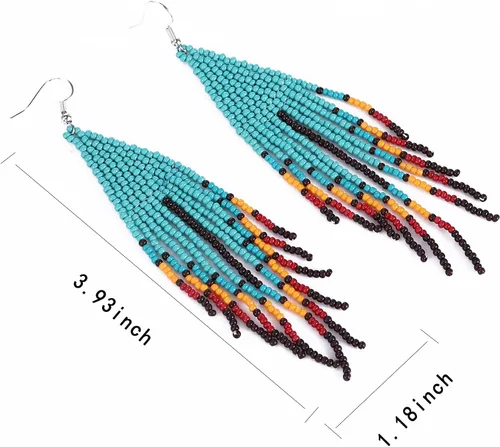 Vista 2 de Aretes largos de borla de cuentas, aretes bohemios de cuentas coloridas hechas a mano, regalos y Navidad