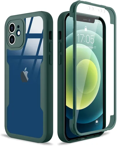 Vista 11 de Carcasa compatible con iPhone 12, diseño transparente, color negro Protector de pantalla integrado a prueba de golpes antiarañazos resistente