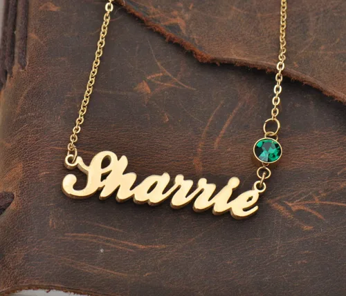 Vista 3 de HUAN XUN Dainty Custom Letter Name Necklace with Birthstone for Women