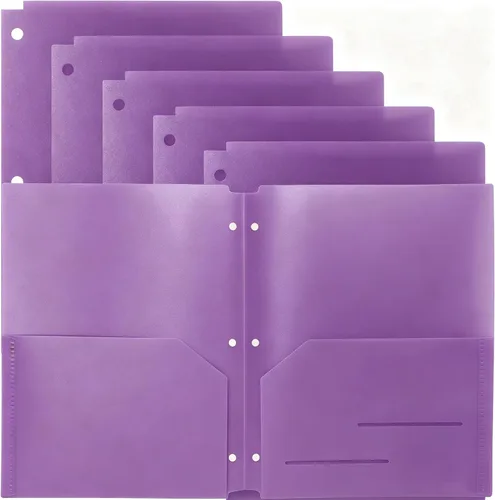 Vista 7 de Youngever Paquete de 6 carpetas de plástico resistente con dos bolsillos, separadores de carpetas con bolsillo, carpeta perforadora de 3 agujeros
