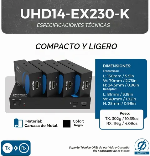 Vista 5 de OREI Divisor extensor HDMI 4K 1x4 sobre cable CAT6 de 230 pies, salida