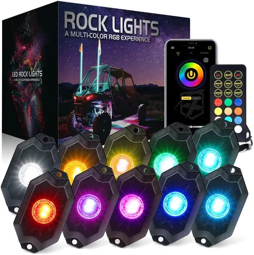 Vista 9 de Xprite - Kit de luces LED RGBW con Bluetooth y control remoto inalámbrico, luces de neón multicolor para vehículos, luces para ruedas y bajos