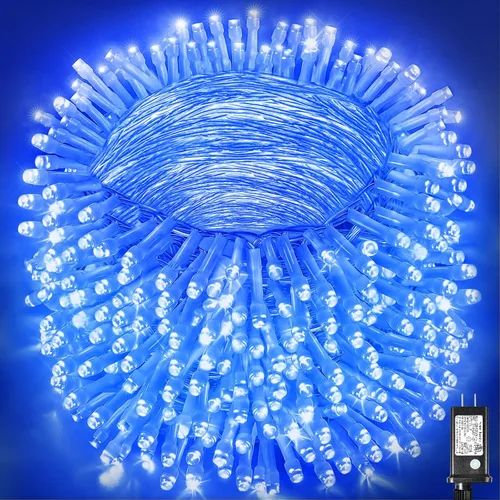 Vista 36 de Guirnalda de luces navideñas con 100 LEDs, tira de 33 pies, 8 modos, conectable, impermeable, parpadeante, con temporizador y memoria, para Azul