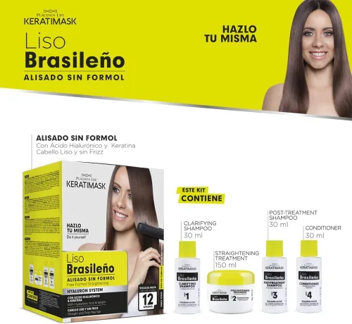 Vista 3 de KIT DE ALISADO BRASILEÑO DE PLACENTA LIFE KERATIMASK con queratina y ácido hialurónico - Tratamiento de queratina - Obtén un cabello perfectamente