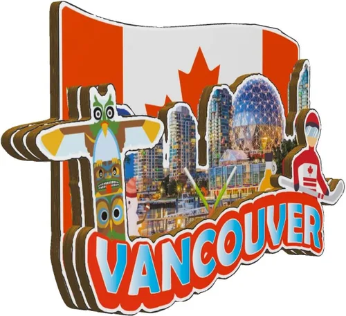 Vista 2 de Vancouver - Imán de madera para nevera en 3D, monumentos coleccionables para viajes, hechos a mano, 1974