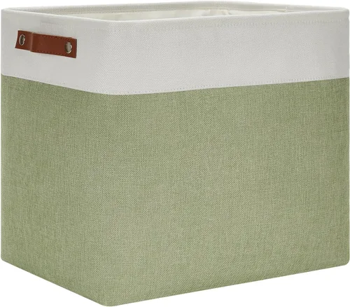 Vista 14 de DULLEMELO Cesta de almacenamiento pequeña para estantes, pequeña cesta plegable de tela rectangular para estantes, armarios, guardería, hogar Beige