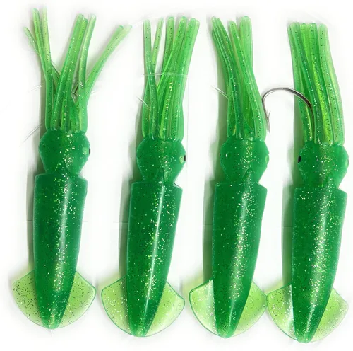 Vista 2 de (7 pulgadas de calamar) Squid Daisy Chain Trolling Señuelo de pesca de agua salada y pesca Teaser Combo con gancho de curricán de acero inoxidable