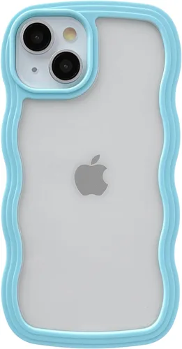 Vista 11 de Caseative Funda para iPhone 13, color negro Forma de marco de onda rizada linda a prueba de golpes suave