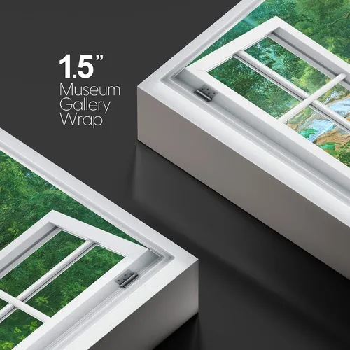 Vista 4 de wall26 - Cuadro en lienzo para pared, vista de ventana, río neón turquesa, rápido, bosque, lago, arroyo, naturaleza salvaje, fotografía, realismo