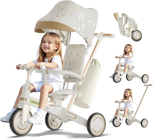 Vista 10 de WinHope Triciclo de empuje 9 en 1 para niños pequeños de 1 a 3 años, triciclo convertible para niños con asa de empuje y cinturón de seguridad