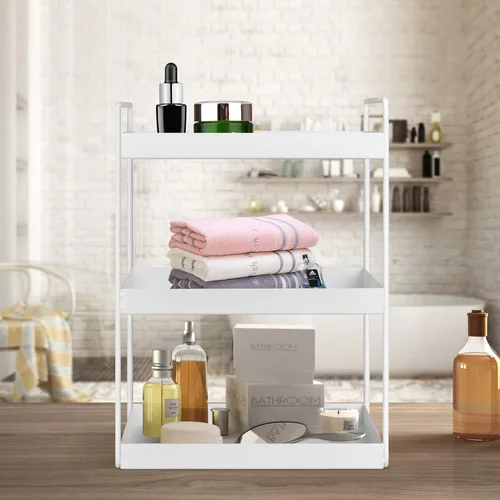 Vista 5 de Organizador de encimera de baño, bandeja de tocador para cosméticos y maquillaje, estante de especias de cocina, estante de pie, 3 niveles