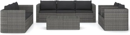 Vista 3 de Juego de sala de patio de 9 piezas con cojines, sofá casual, muebles de conversación, muebles de piscina al aire libre, utilizado en sala de estar