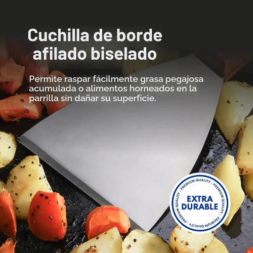 Vista 4 de New Star Foodservice 38309 Rascadores de parrilla de borde inclinado con mango de madera, 4 x 8.5 pulgadas