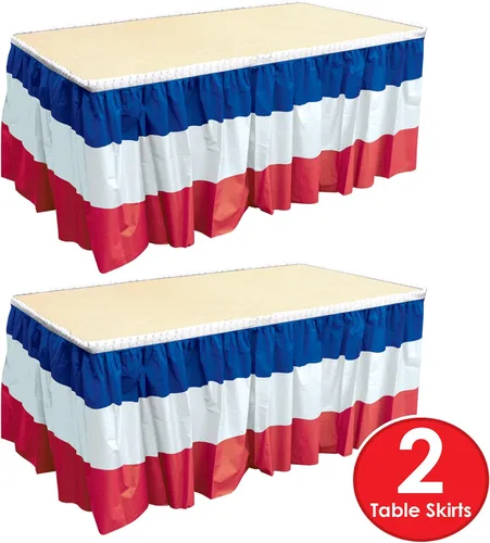 Vista 3 de Beistle Faldas patrióticas de plástico para mesa de 2 piezas autoadhesivas para el 4 de julio, decoración del Día de la Independencia, 29 x 14 pies
