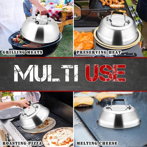 Vista 7 de Joyfair - Juego de 3 cúpula para fundir queso, tapas de cocción para parrilla de acero inoxidable con ventilación ajustable para barbacoas/cocina al