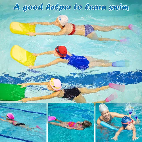 Vista 4 de Gintenco Aletas de natación para niños, aletas de entrenamiento de natación para natación, aletas de tamaño de viaje con bolsa de malla, aletas