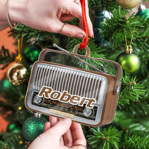 Vista 4 de Adorno de radio personalizado 2025, adorno de radio retro personalizado, cinta de cassette, adornos retro, adornos de radio de Navidad, adornos