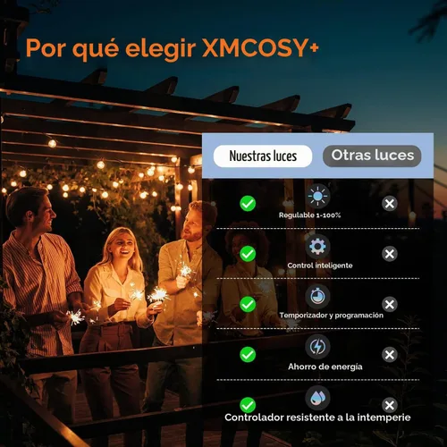 Vista 8 de XMCOSY+ Guirnalda de luces inteligentes para exteriores, luces de patio G40